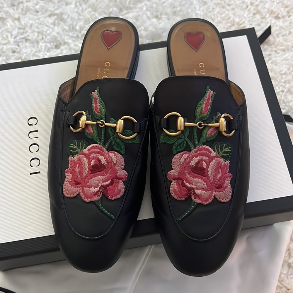 Gucci Floral Embroidered Princetown Mules